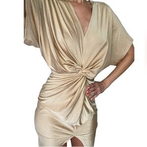 Shimmery gold draped dress, sz XS